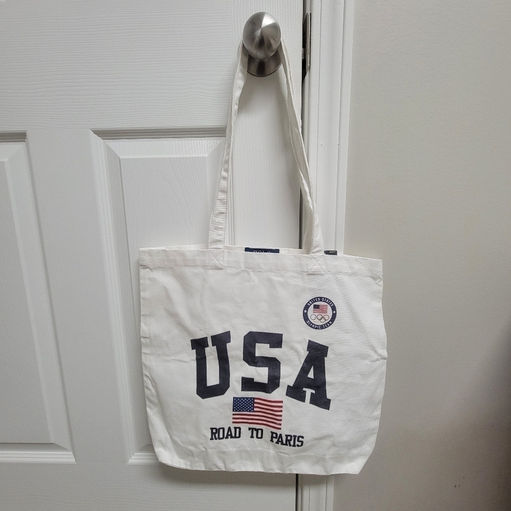 Polo Ralph Lauren NWT CANVAS tote Bag USA Road to Paris White Tote Bag